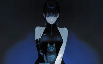 Wallpaper Anime Girl with Cat Blue Eyes