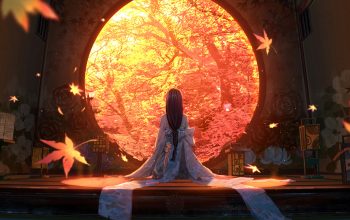 Wallpaper Anime Kimono Maple Tree