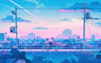 Wallpaper Anime Student Bicycle Ride Scenery