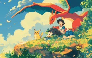 Wallpaper Ash, Pikachu, and Charizard Pokemon