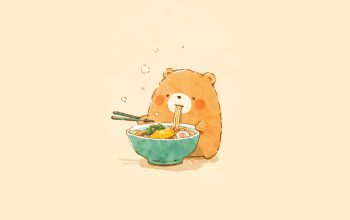 Wallpaper Bear Chibi Eating Ramen Anime Art