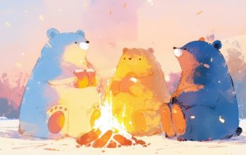 Wallpaper Cute Bears Campfire Anime Art