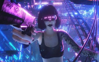 Wallpaper Cyberpunk Girl Pistol Sci-Fi