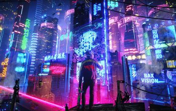 Wallpaper Cyberpunk Night City Sci-Fi Cityscape Buildings