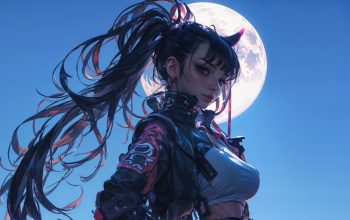 Wallpaper Cyberpunk Anime Girl Moon