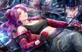 Wallpaper Cyberpunk Anime Girl Purple Hair