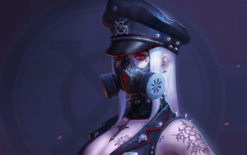 Wallpaper Cyberpunk Anime Girl Red Eye Gas Mask Sci-Fi