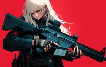 Wallpaper Cyberpunk Anime Girl Rifle