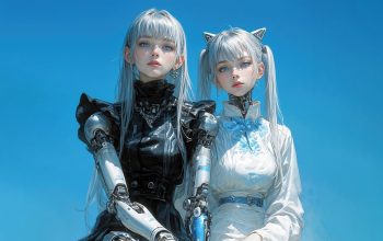 Wallpaper Cyberpunk Anime Girls White Hair