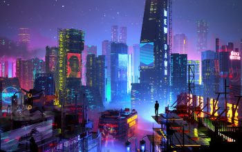 Wallpaper Cyberpunk City Buildings Sci-Fi