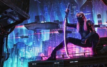 Wallpaper Cyberpunk Girl Assassin Katana