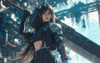 Wallpaper Cyberpunk Girl Big Sword Sci-Fi