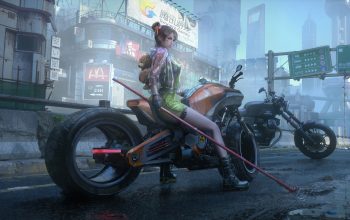 Wallpaper Cyberpunk Girl Biker Motorcycle Sci-Fi