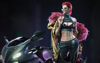 Wallpaper Cyberpunk Girl Biker Smoking Motorcycle