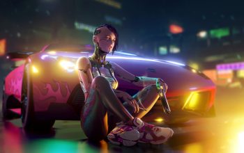Wallpaper Cyberpunk Girl Car Sci-Fi
