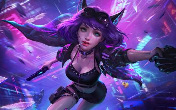 Wallpaper Cyberpunk Girl Falling Sci-Fi