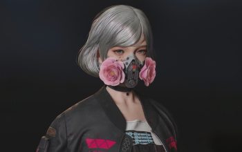 Wallpaper Cyberpunk Girl Flower Gas Mask