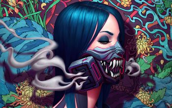 Wallpaper Cyberpunk Girl Gas Mask Smoke Artistic