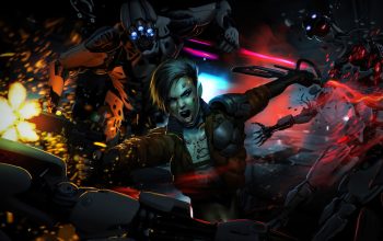 Wallpaper Cyberpunk Girl Gun Battle Sci-Fi
