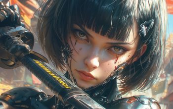 Wallpaper Cyberpunk Girl Katana Sci-Fi