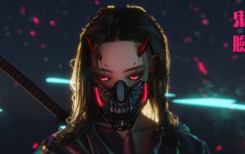 Wallpaper Cyberpunk Girl Mask Digital Art
