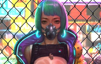 Wallpaper Cyberpunk Girl Mask Sci-Fi