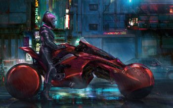 Wallpaper Cyberpunk Girl Motorbike Sci-Fi