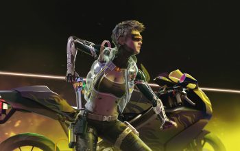 Wallpaper Cyberpunk Girl Motorcycle Sci-Fi