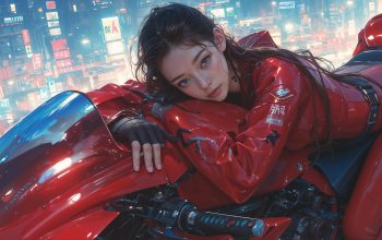 Wallpaper Cyberpunk Girl Motorcycle
