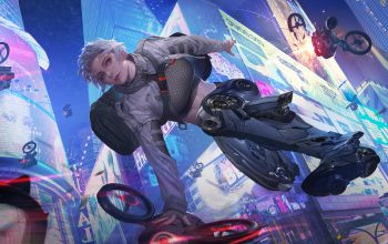 Wallpaper Cyberpunk Girl Running Sci-Fi