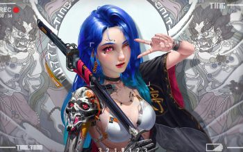 Wallpaper Cyberpunk Girl Samurai Sci-Fi Art