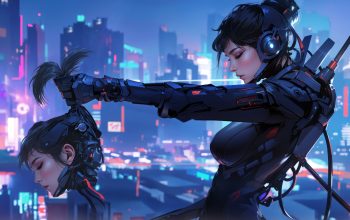 Wallpaper Cyberpunk Girl Sci-Fi City