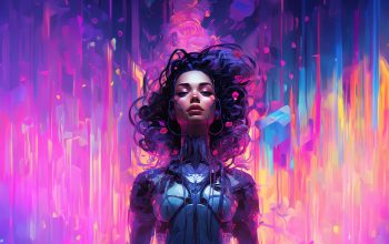 Wallpaper Cyberpunk Girl Sci-Fi Colorful