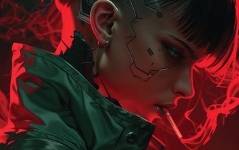 Wallpaper Cyberpunk Girl Smoking