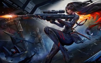 Wallpaper Cyberpunk Girl Sniper Rifle Sci-Fi