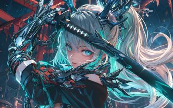 Wallpaper Cyberpunk Girl with Katana