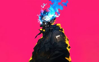 Wallpaper Cyberpunk Mask Boy Burning Eyes