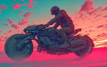 Wallpaper Cyberpunk Motorcycle Sci-Fi