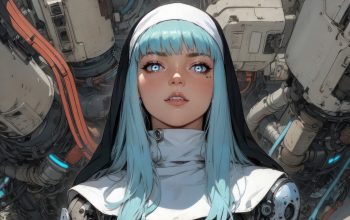 Wallpaper Cyberpunk Nun Anime Girl
