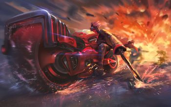 Wallpaper Cyberpunk Riding Motorcycle