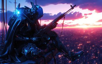 Wallpaper Cyberpunk Robot Rifle Gun