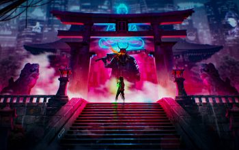 Wallpaper Cyberpunk Yokai Monster Sci-Fi