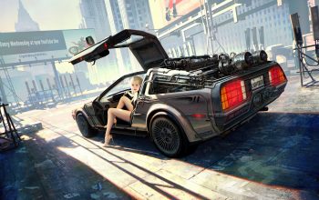 Wallpaper DeLorean Car Anime Girl