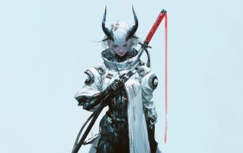 Wallpaper Demon Anime Girl Cyberpunk Warrior
