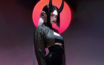 Wallpaper Demon Anime Girl Horn Red Eyes