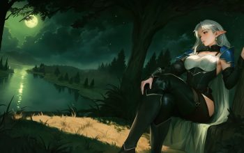 Wallpaper Elf Fantasy Girl Night Moon