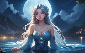 Wallpaper Fantasy Anime Girl Full Moon Night
