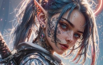 Wallpaper Fantasy Elf Girl Sci-Fi Cyberpunk