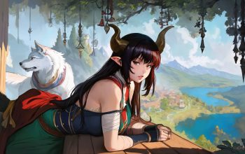 Wallpaper Fantasy Girl Horn Wolf