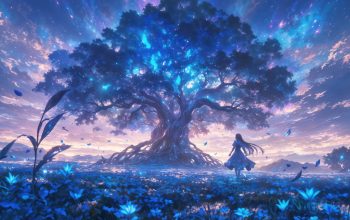 Wallpaper Fantasy Tree Flower Field